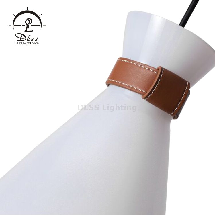 Verre fait à la main avec cuir, peinture blanche fondue, lampe à suspension fantaisie contemporaine réglable luminaire suspendu pour cuisine